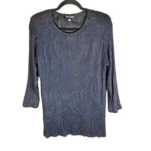 VTG‎ Diane Von Furstenberg Knit Top Tunic Womens Large Blue Lace Flutter Sleeve